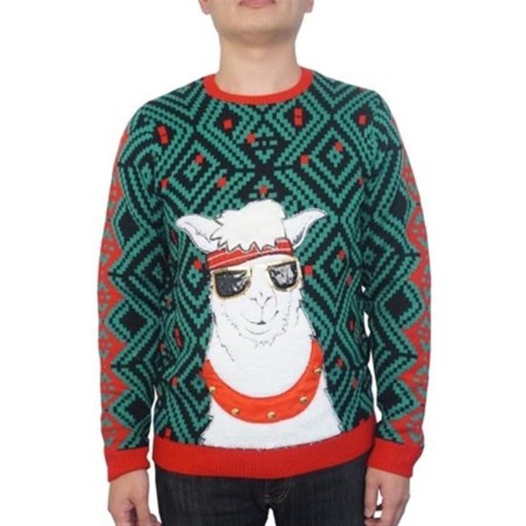 Jolly Sweaters Sweaters | Ugly Christmas Sweater Llama Sunglasses Headband Bells Green Black Mens Women L | Color: Green/Red | Size: L | Plusnstuff's